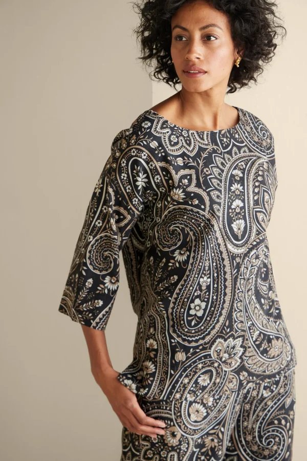 Vacation Shop | three quarter length-Soft Surroundings Fleur Top Global Paisley