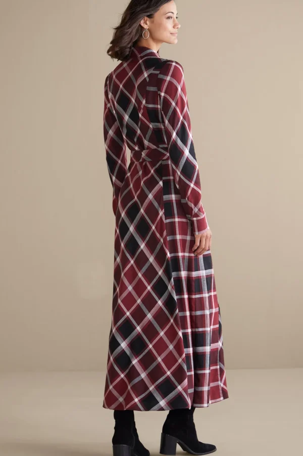 Everyday Styles | patterned-Soft Surroundings Gayle Tartan Dress Cabernet