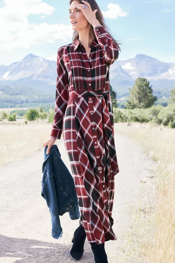 Everyday Styles | patterned-Soft Surroundings Gayle Tartan Dress Cabernet