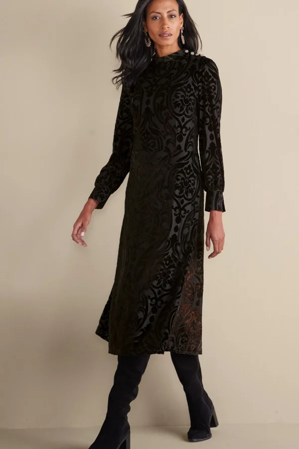 EVelvet Styles | occasion dresses-Soft Surroundings Hadley Velvet Dress Black Abstract