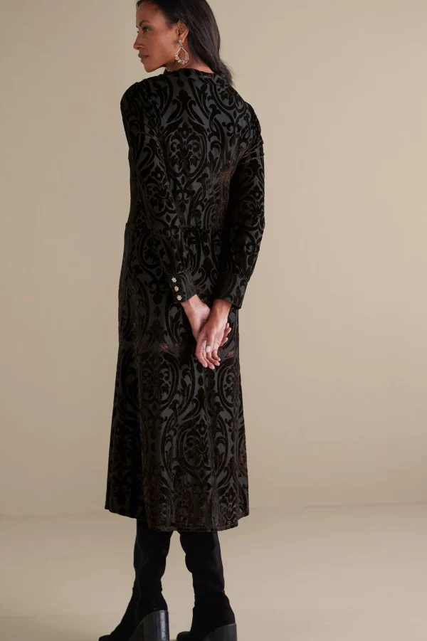 EVelvet Styles | occasion dresses-Soft Surroundings Hadley Velvet Dress Black Abstract