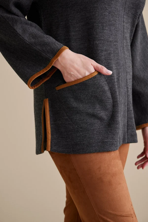 long sleeve | pullovers-Soft Surroundings Hanna Convertible Tunic Charcoal Heather