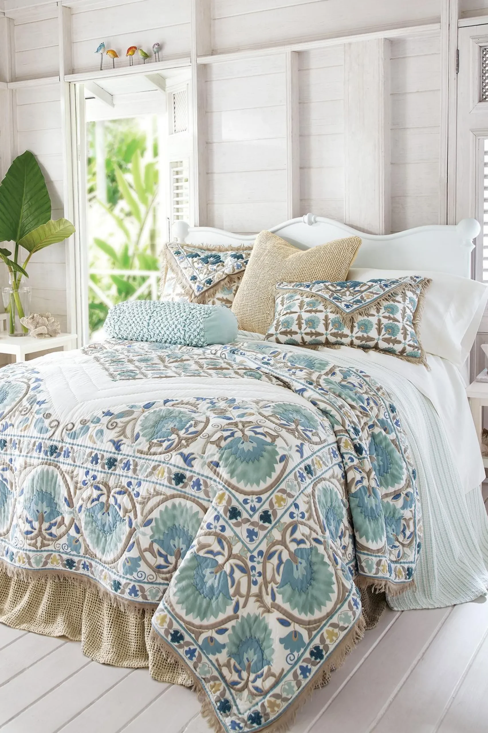 jardin_maroc_bed_sham_1.webp pillowcases & shams-Soft Surroundings Jardin Maroc Bed Sham Aqua Mist