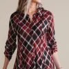 Everyday Styles | long sleeve-Soft Surroundings Joelle Plaid Tunic Cabernet Plaid