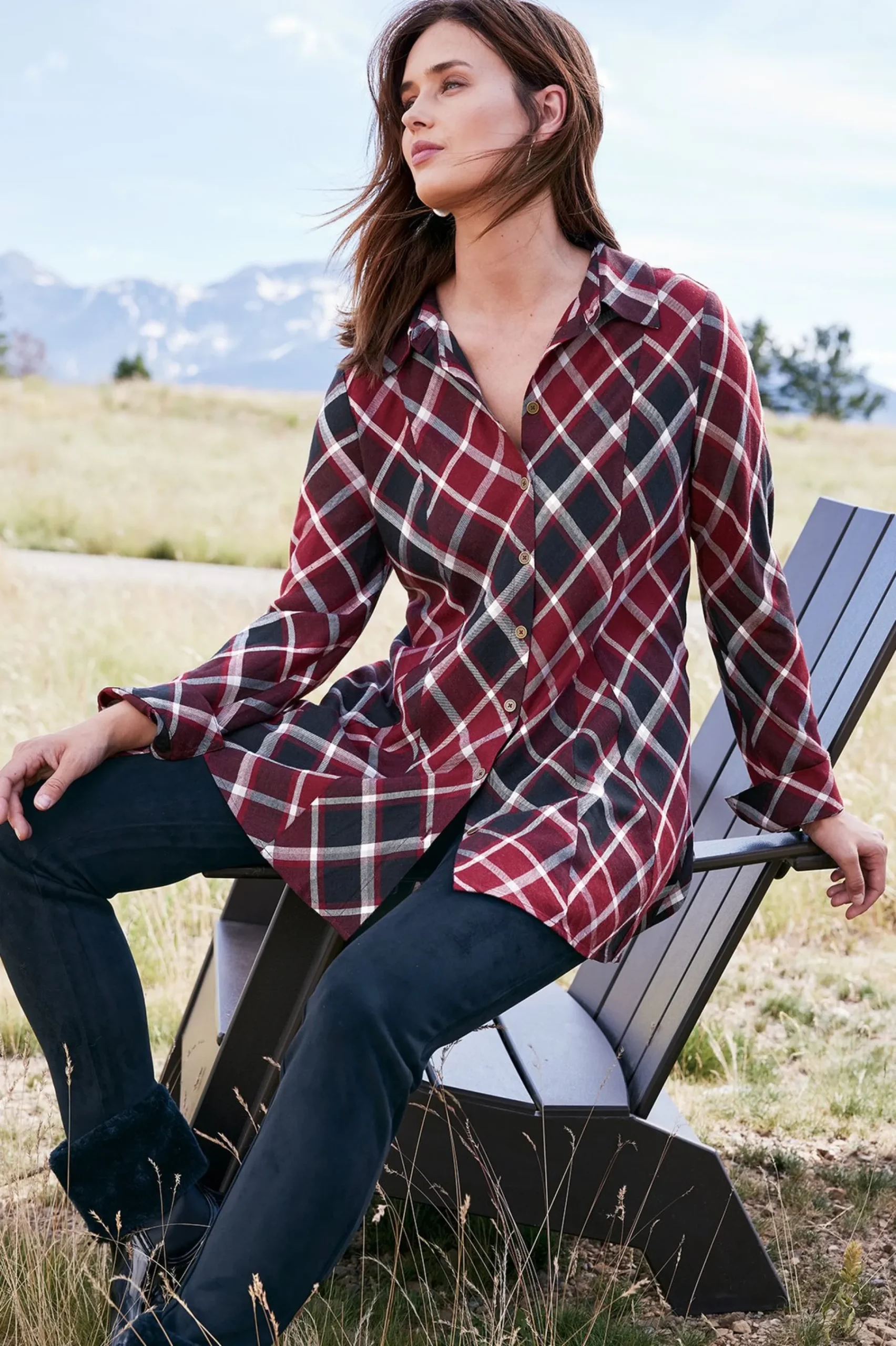 joelle_plaid_tunic_3.webp Everyday Styles | long sleeve-Soft Surroundings Joelle Plaid Tunic Cabernet Plaid