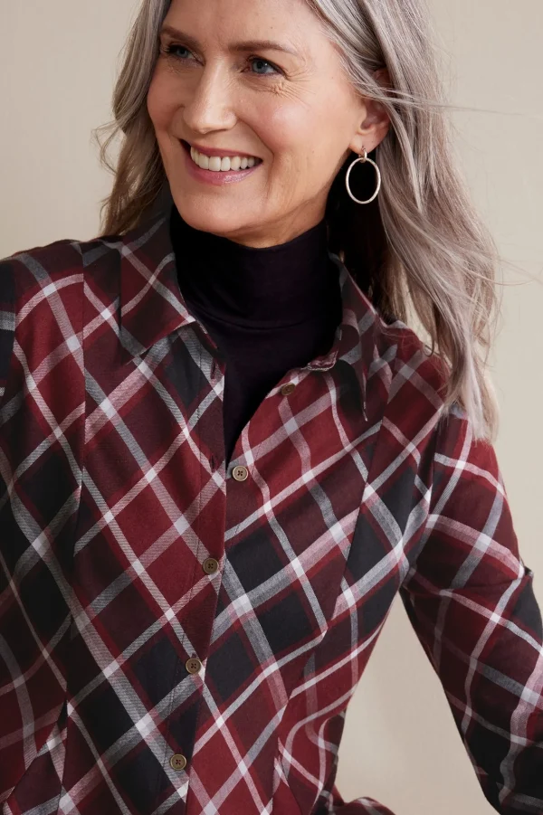 Everyday Styles | long sleeve-Soft Surroundings Joelle Plaid Tunic Cabernet Plaid