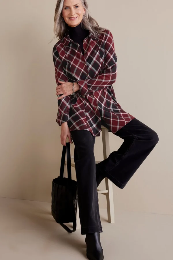 Everyday Styles | long sleeve-Soft Surroundings Joelle Plaid Tunic Cabernet Plaid
