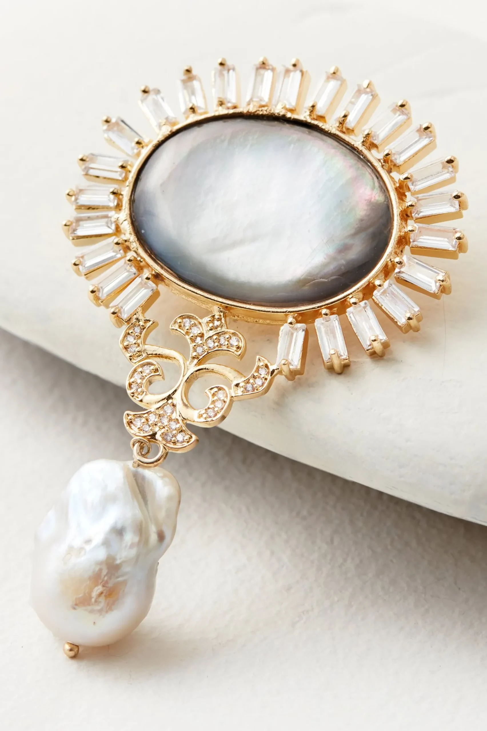 juliet_pearl_drop_brooch_0.webp rings & pins-Soft Surroundings Juliet Pearl Drop Brooch Smoky Multi