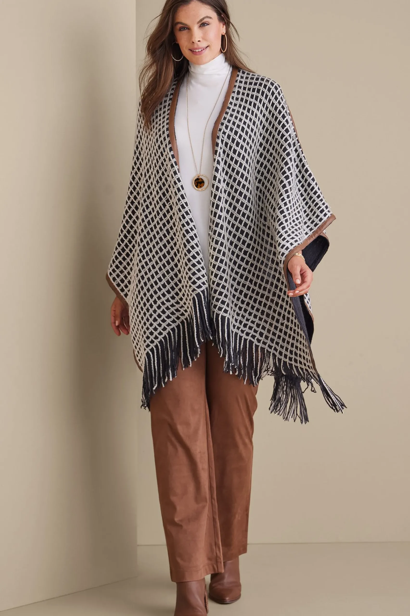 kareli_plaid_topper_0.webp Scarves & Wraps-Soft Surroundings Kareli Plaid Topper Black/White