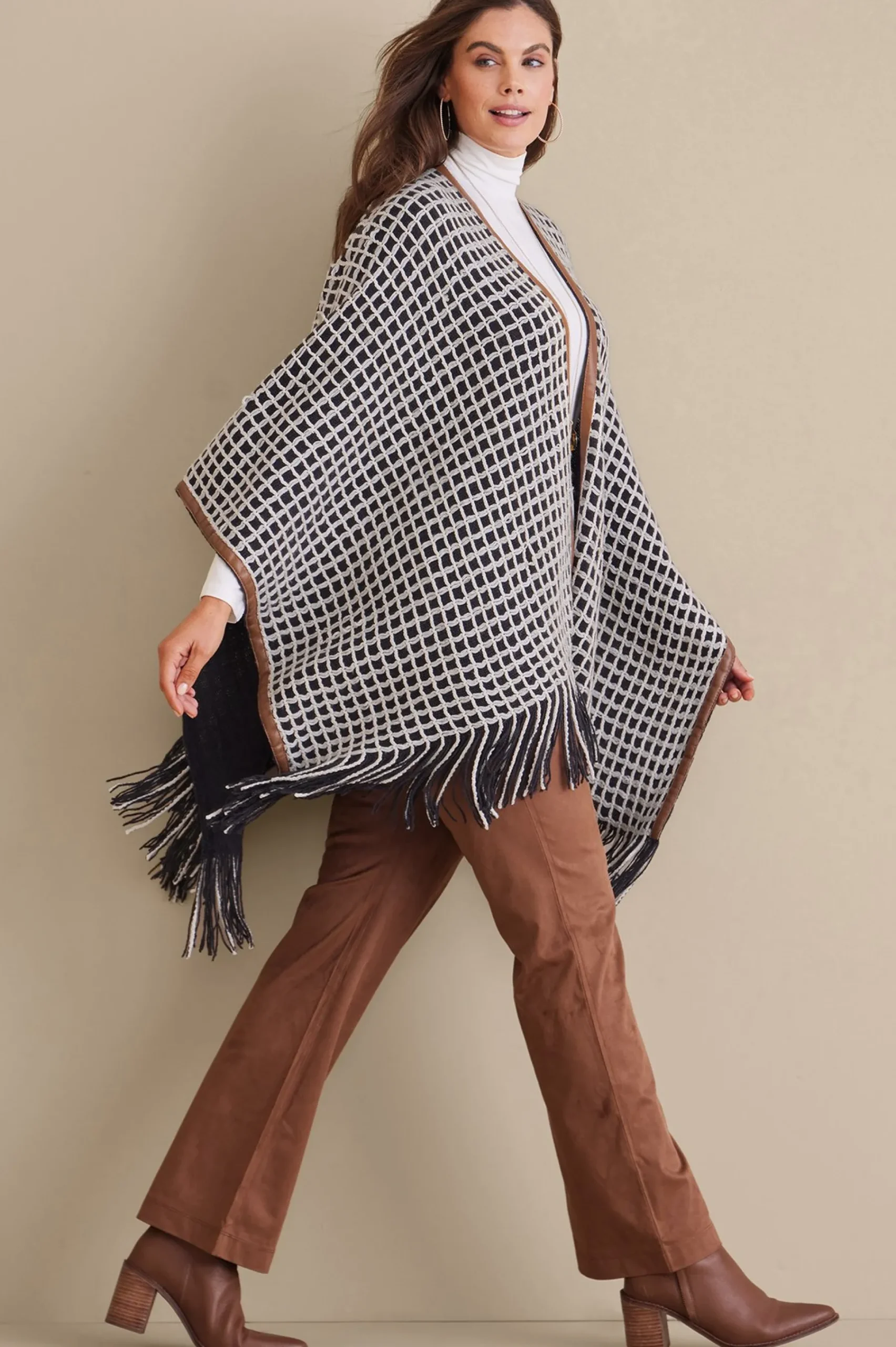 kareli_plaid_topper_1.webp Scarves & Wraps-Soft Surroundings Kareli Plaid Topper Black/White