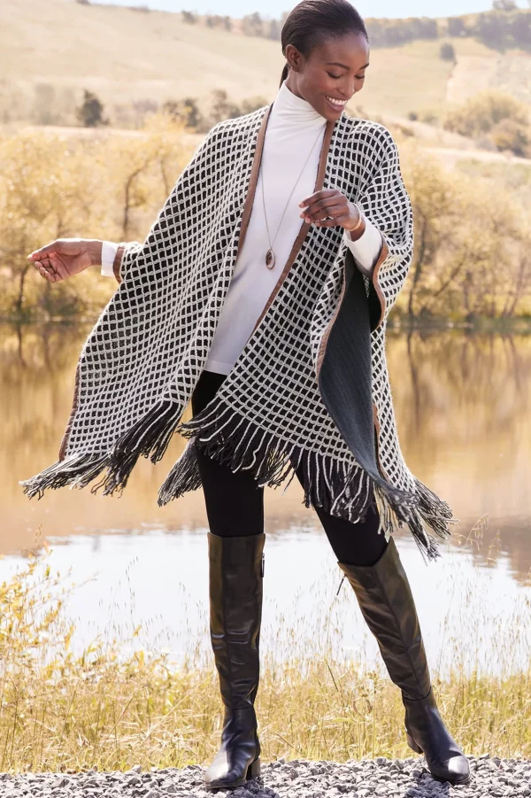 Scarves & Wraps-Soft Surroundings Kareli Plaid Topper Black/White