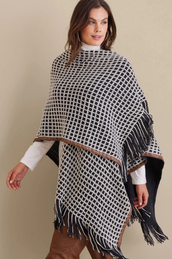 Scarves & Wraps-Soft Surroundings Kareli Plaid Topper Black/White