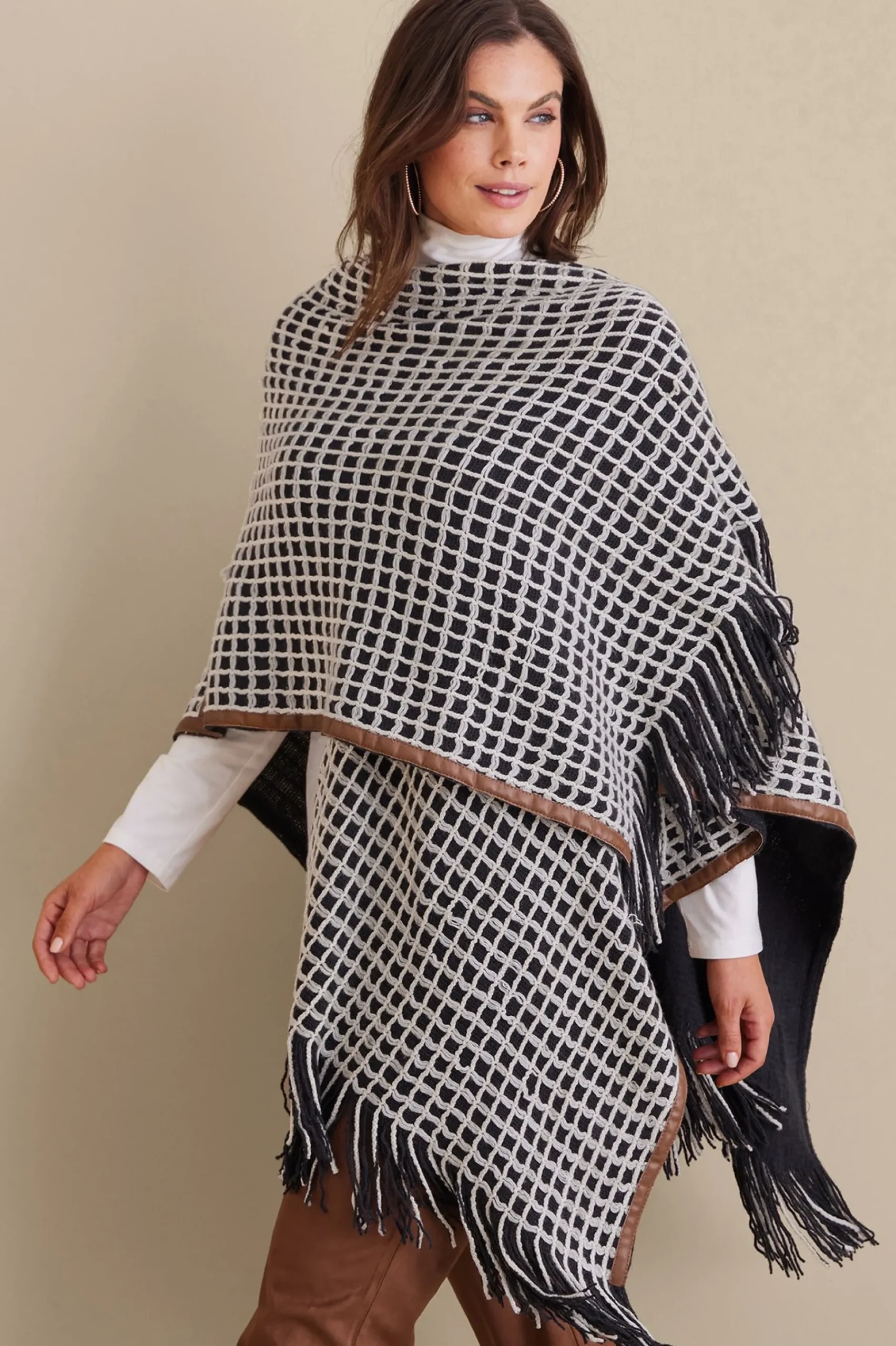 kareli_plaid_topper_5.webp Scarves & Wraps-Soft Surroundings Kareli Plaid Topper Black/White