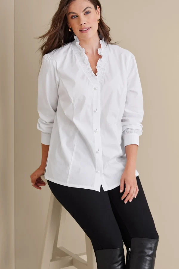 Feminine Flourish | long sleeve-Soft Surroundings Kata Ruffle Collar Shirt White