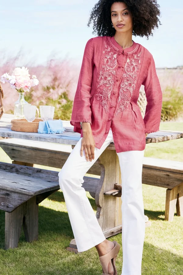 Feminine Flourish | Vacation Shop-Soft Surroundings Kateri Soutache Embroidered Top Fuchsia Pink