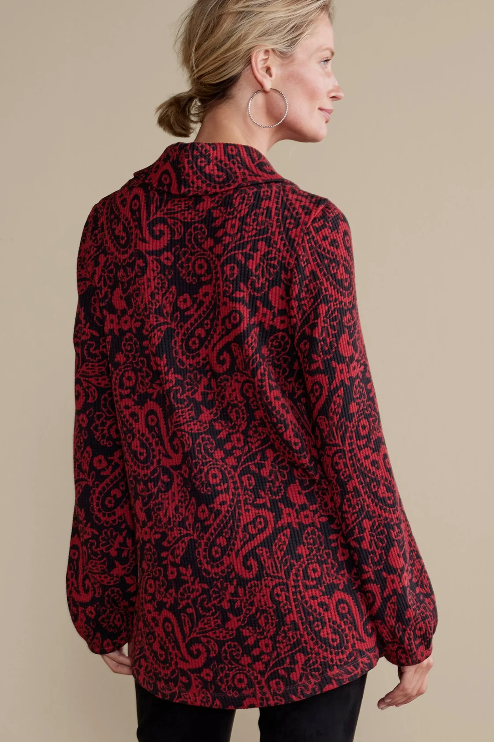 kendra_waffle_top_2.webp Everyday Styles | long sleeve-Soft Surroundings Kendra Waffle Top Red/Black Paisley