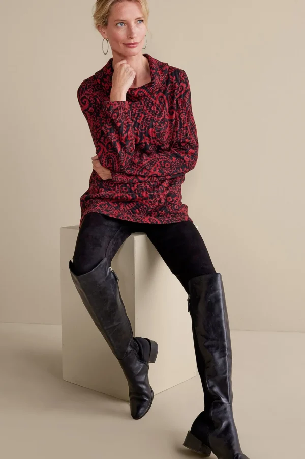 Everyday Styles | long sleeve-Soft Surroundings Kendra Waffle Top Red/Black Paisley