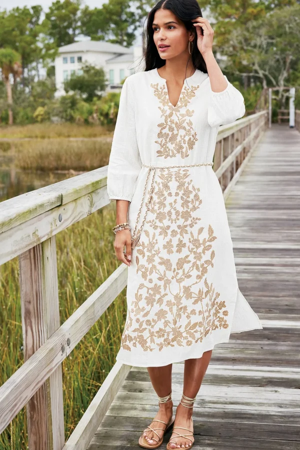 Feminine Flourish | Vacation Shop-Soft Surroundings Kimora Embroidered Midi Dress Ivory Pearl