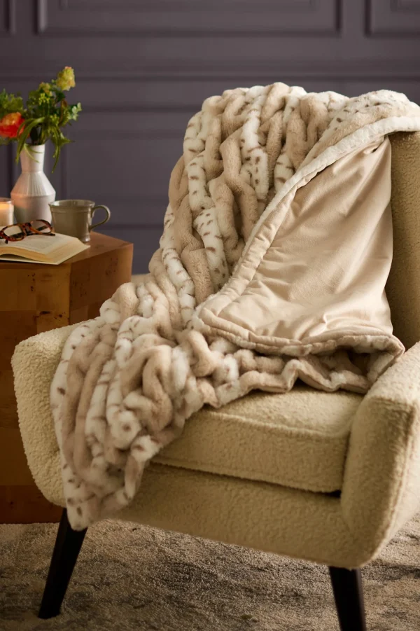 Throws | Bedding Essentials-Soft Surroundings La Parisienne Faux Fur Throw Tipped Midnight