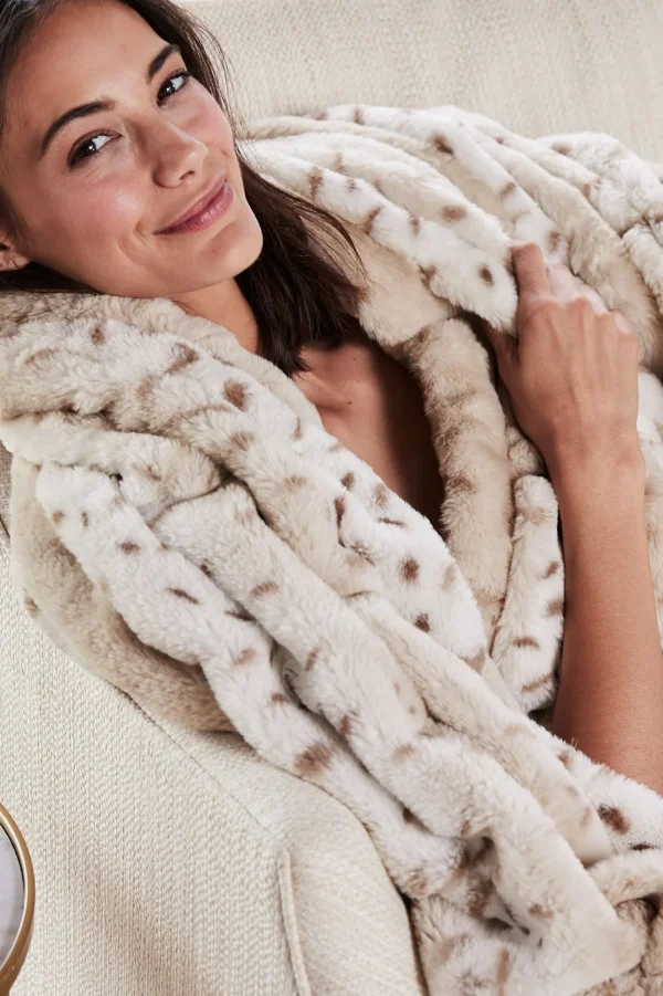 Throws | Bedding Essentials-Soft Surroundings La Parisienne Faux Fur Throw Tipped Midnight