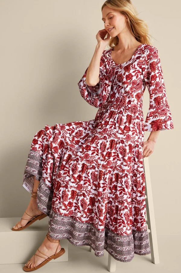 Feminine Flourish | forever favorites-Soft Surroundings Lily Midi Dress Maroon Sketched Botanicals