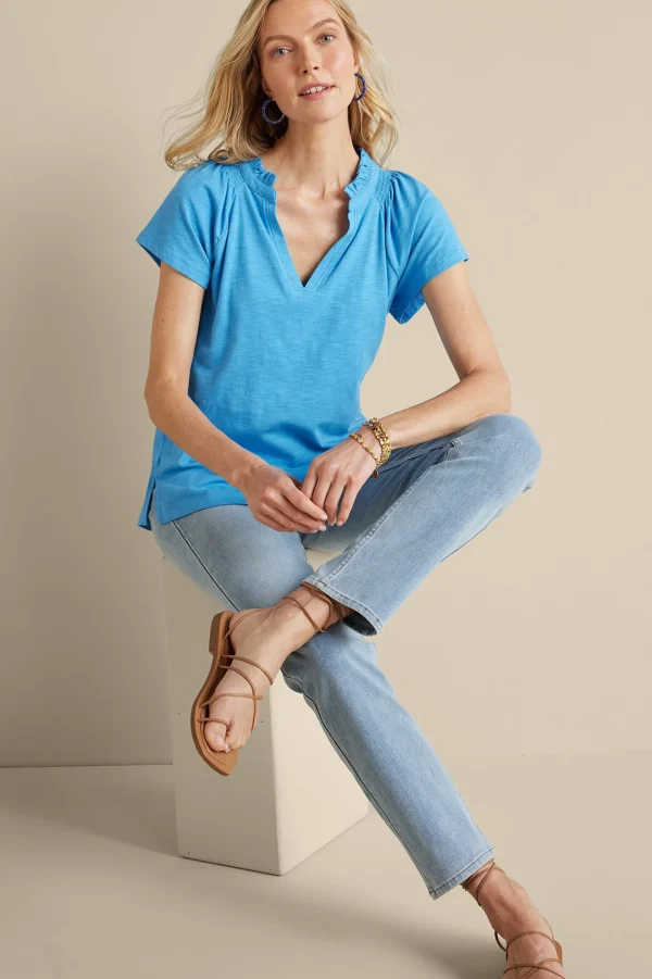 Into The Blues | Vacation Shop-Soft Surroundings Loretta SUPIMA® Slub Tee Azure Blue