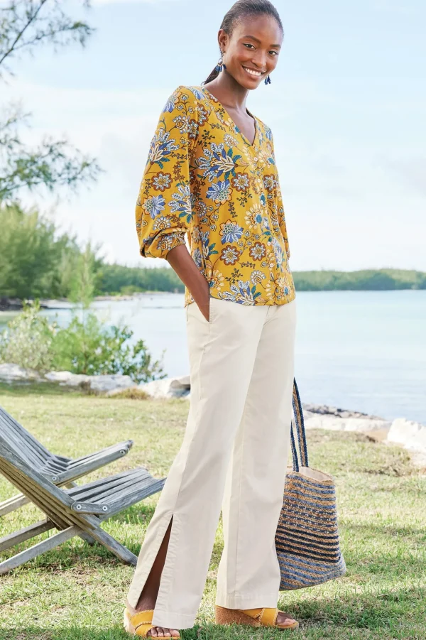long sleeve | shirts-Soft Surroundings Lorna Button Front Top Swedish Blue