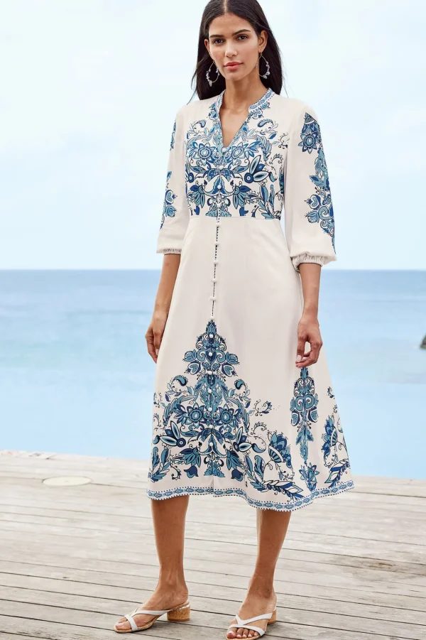 patterned | mid-length-Soft Surroundings Louise Midi Dress Perissa Scarf