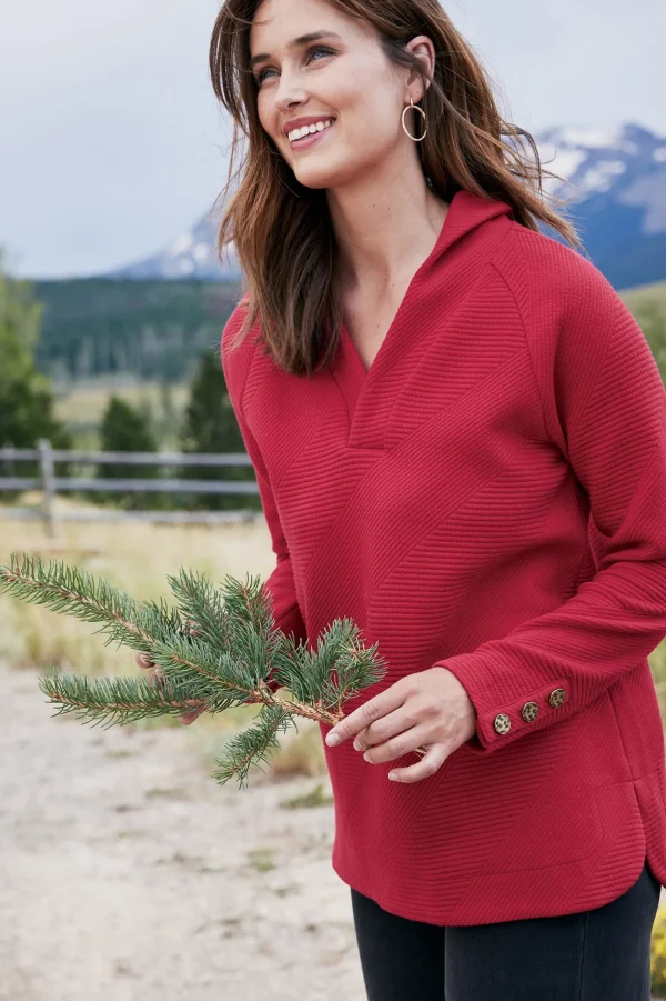 Everyday Styles | long sleeve-Soft Surroundings Macie Pullover Sangria Red