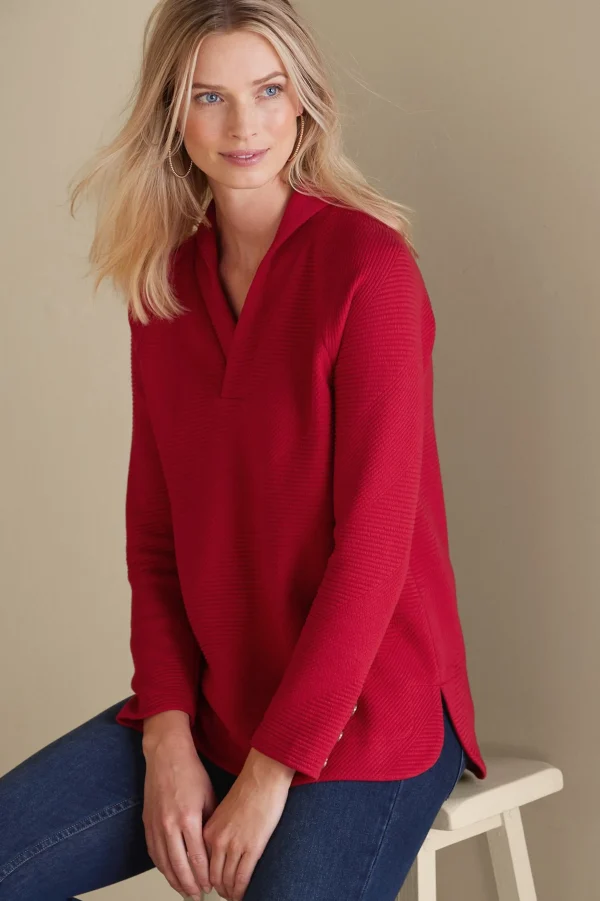 Everyday Styles | long sleeve-Soft Surroundings Macie Pullover Sangria Red