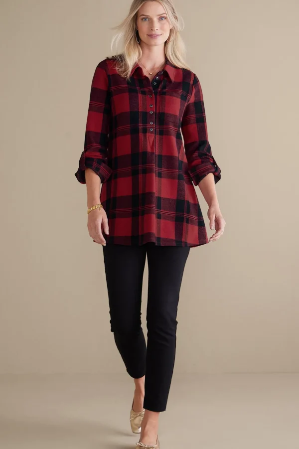 Into The Blues | Wear Now Styles-Soft Surroundings Mad About Plaid Tunic Light Blue Plaid
