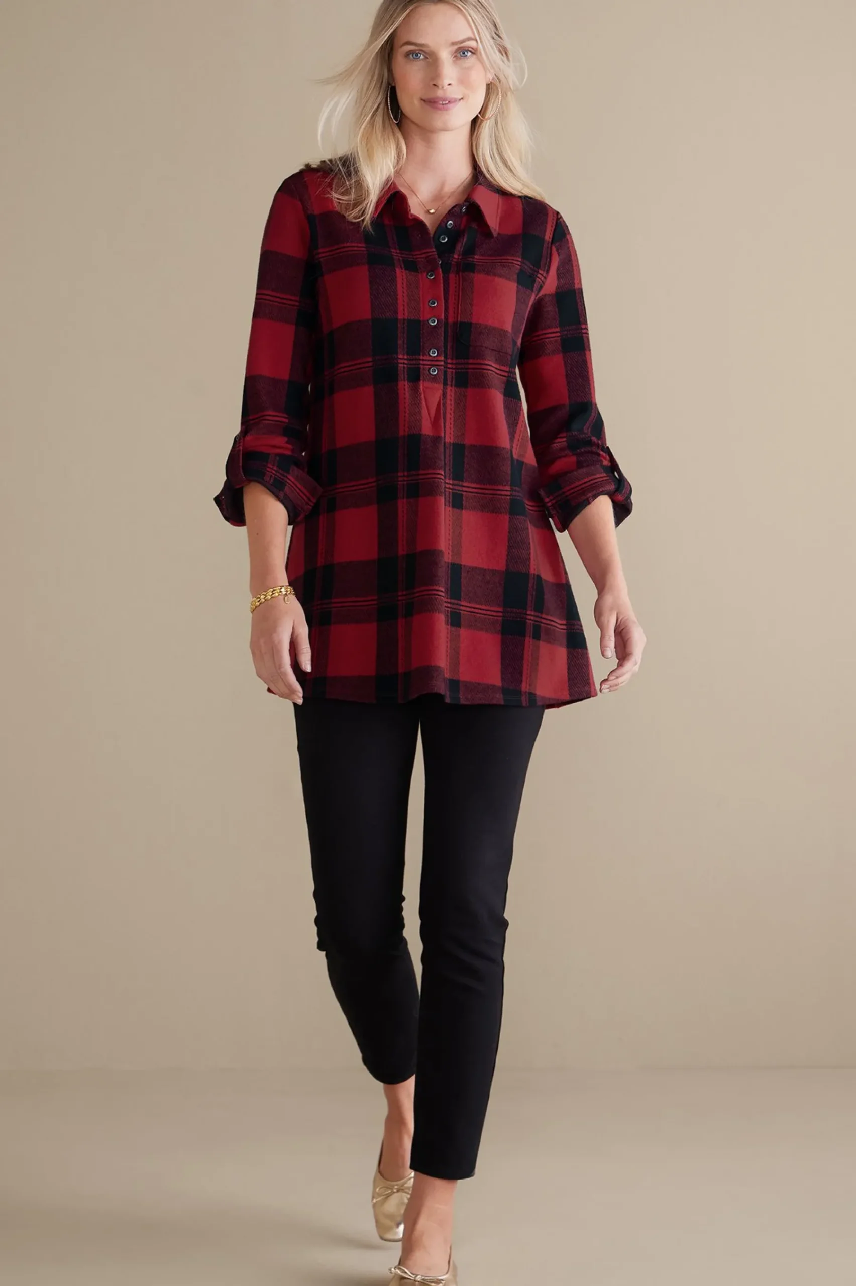 mad_about_plaid_tunic_1.webp Into The Blues | Wear Now Styles-Soft Surroundings Mad About Plaid Tunic Light Blue Plaid