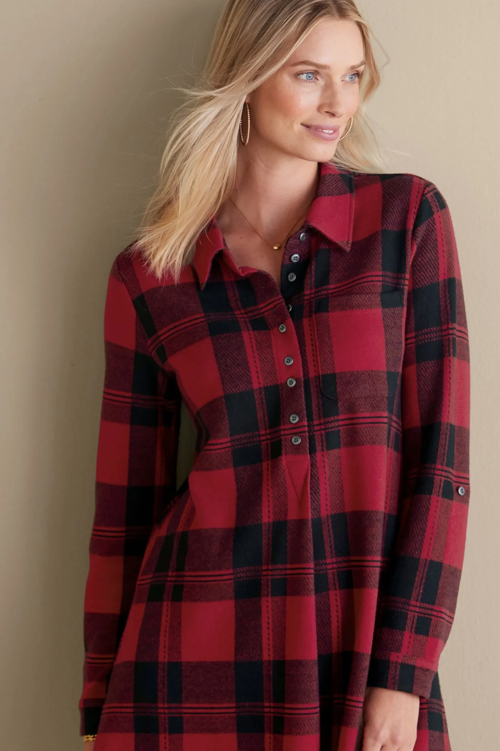 mad_about_plaid_tunic_3.webp Into The Blues | Wear Now Styles-Soft Surroundings Mad About Plaid Tunic Light Blue Plaid