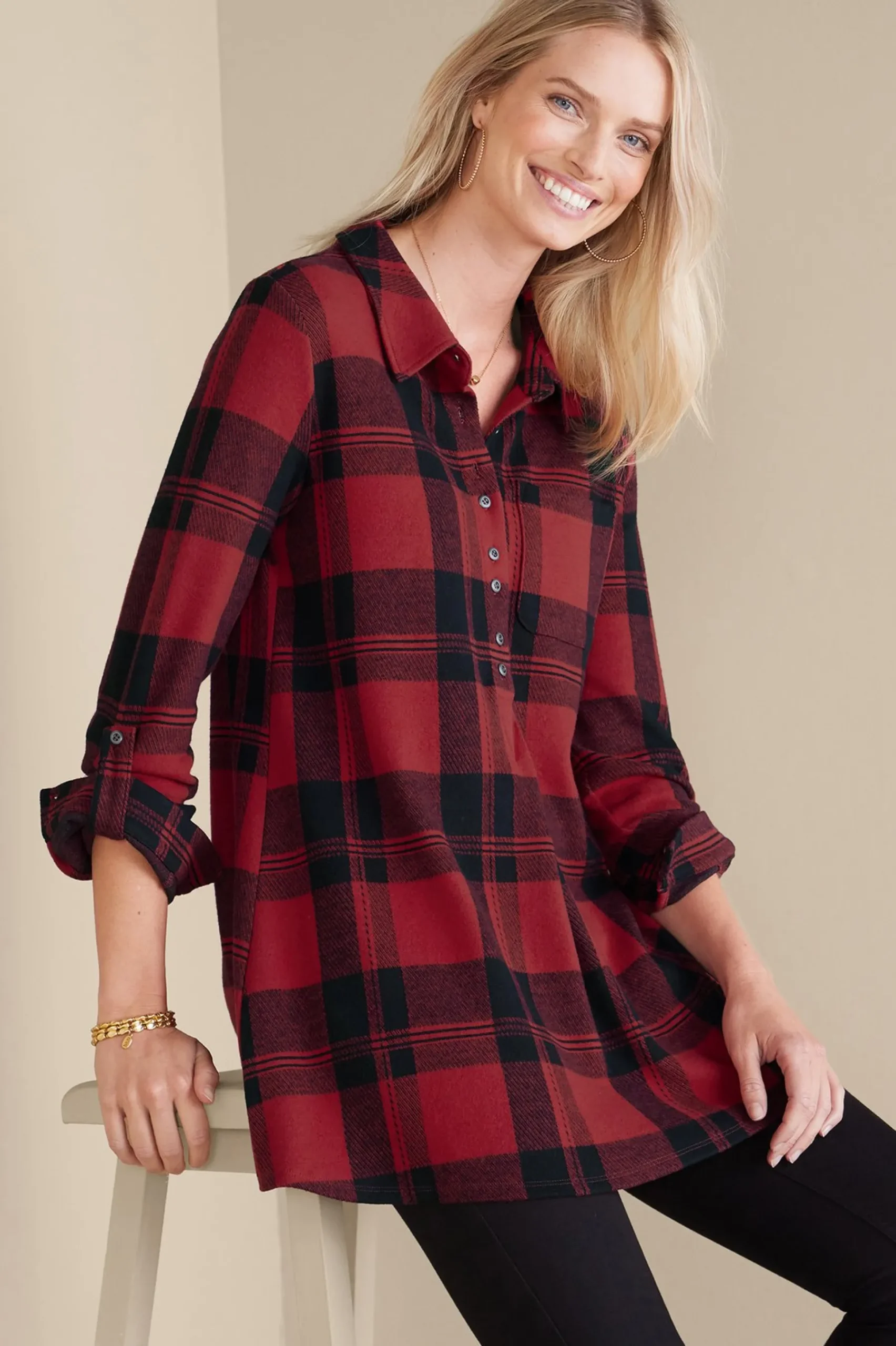mad_about_plaid_tunic_5.webp Into The Blues | Wear Now Styles-Soft Surroundings Mad About Plaid Tunic Light Blue Plaid