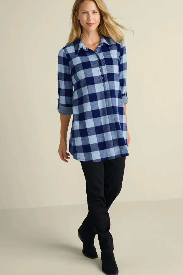 Everyday Styles | long sleeve-Soft Surroundings Mad About Plaid Tunic I Charcoal