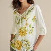 Wear Now Styles | long sleeve-Soft Surroundings Maja Printed Pullover Green Florals