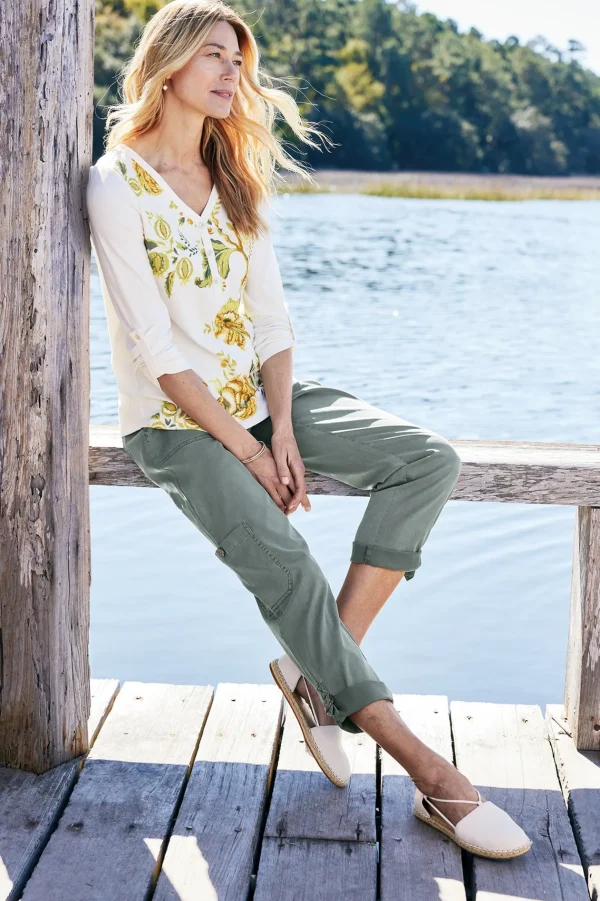 Wear Now Styles | long sleeve-Soft Surroundings Maja Printed Pullover Green Florals