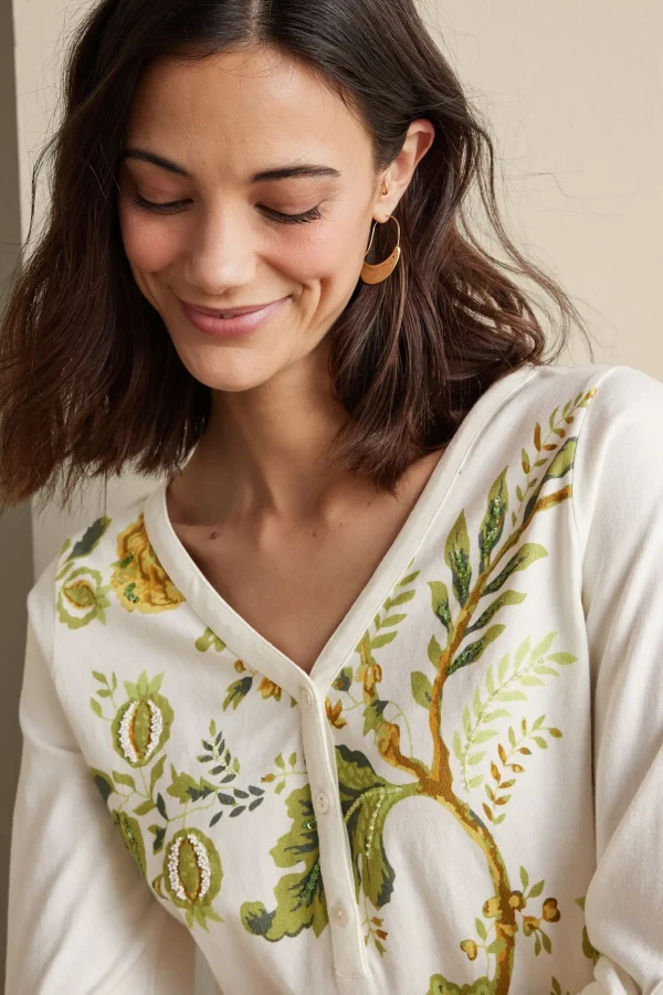 Wear Now Styles | long sleeve-Soft Surroundings Maja Printed Pullover Green Florals
