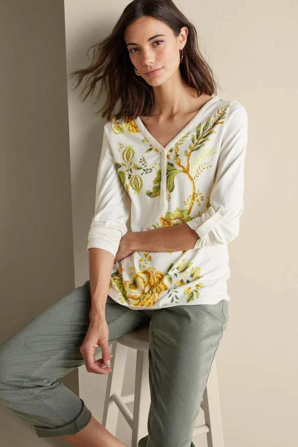 Wear Now Styles | long sleeve-Soft Surroundings Maja Printed Pullover Green Florals