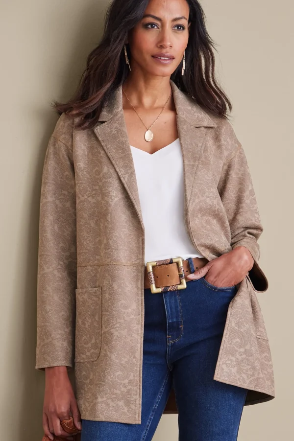 Jackets & Coats-Soft Surroundings Malika Faux Suede Jacket Driftwood Paisley