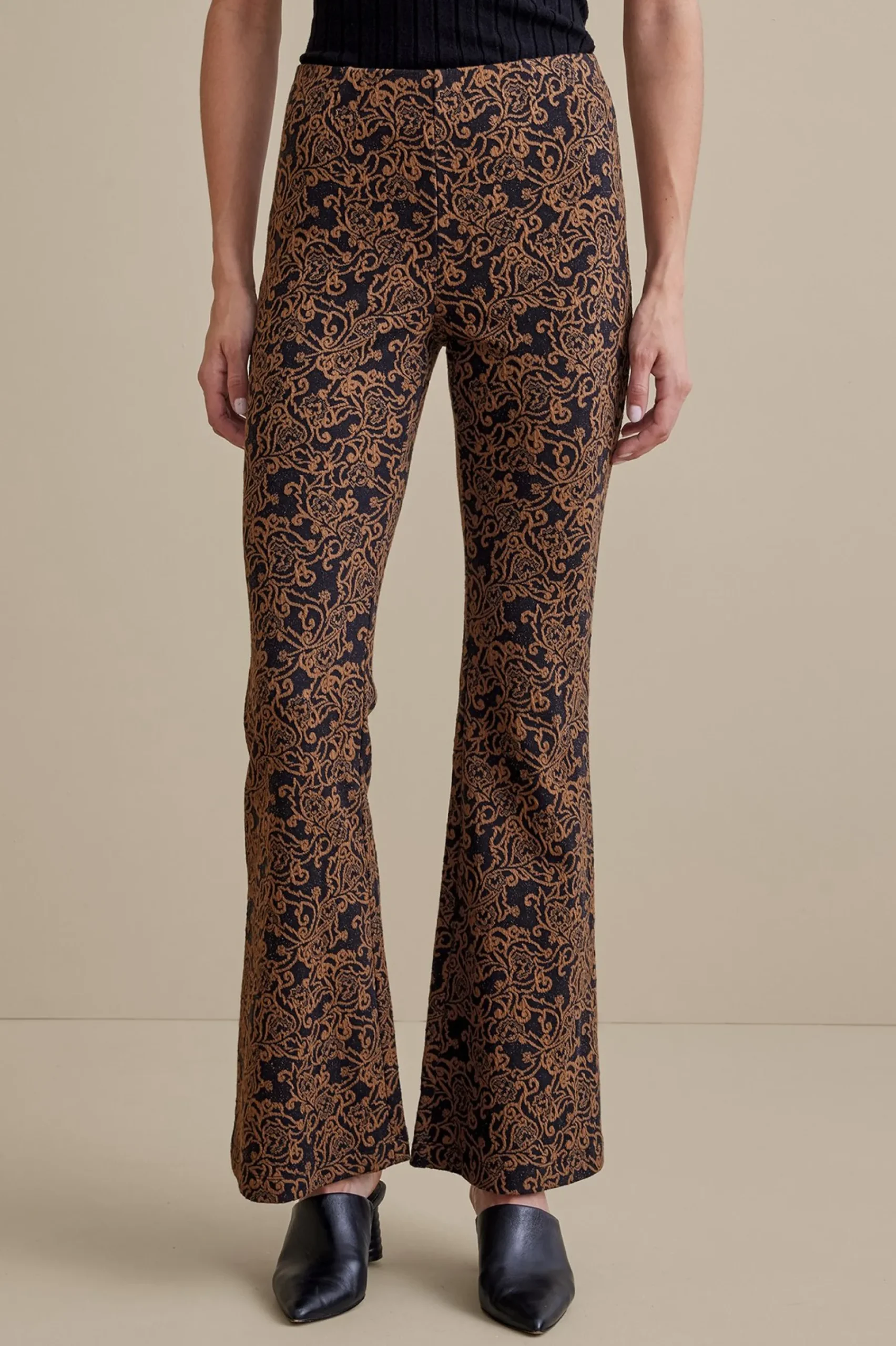 mara_jacquard_pants_1.webp full length-Soft Surroundings Mara Jacquard Pants Black/Brown