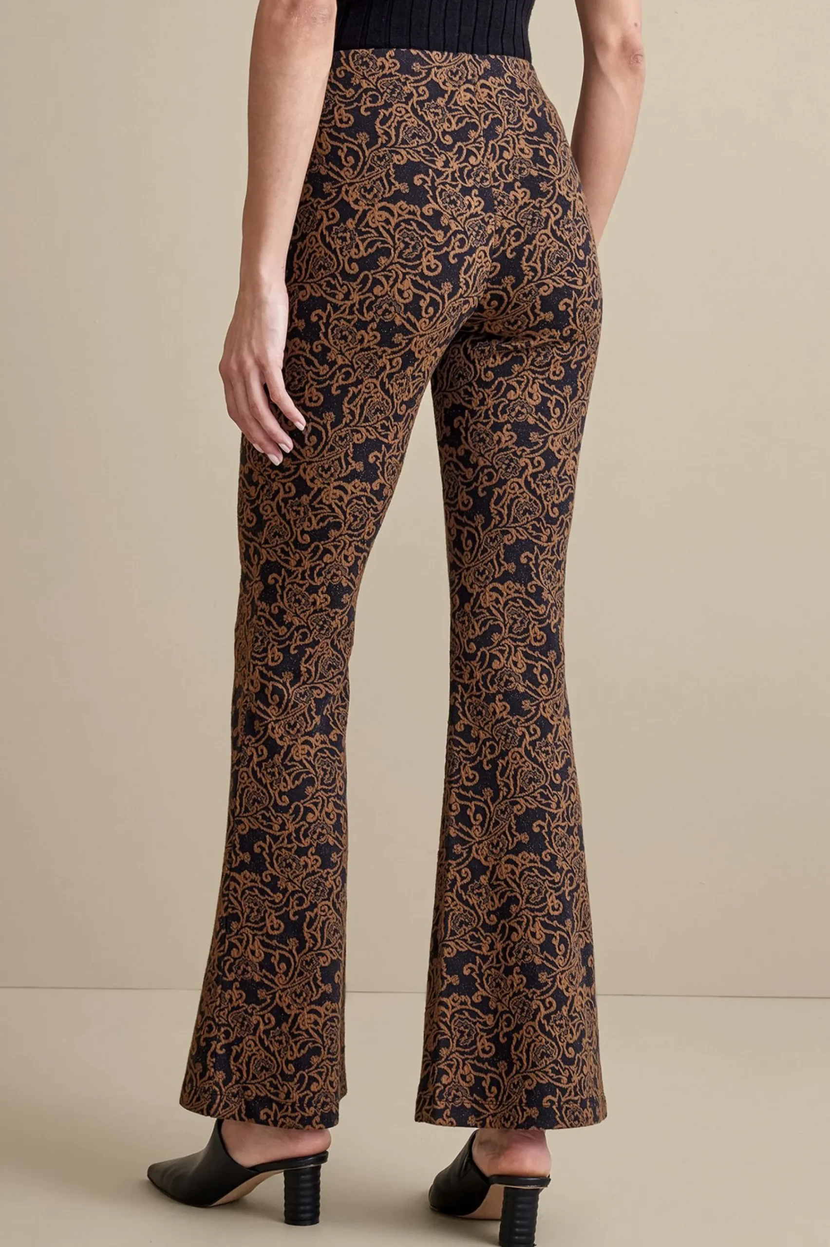 mara_jacquard_pants_2.webp full length-Soft Surroundings Mara Jacquard Pants Black/Brown