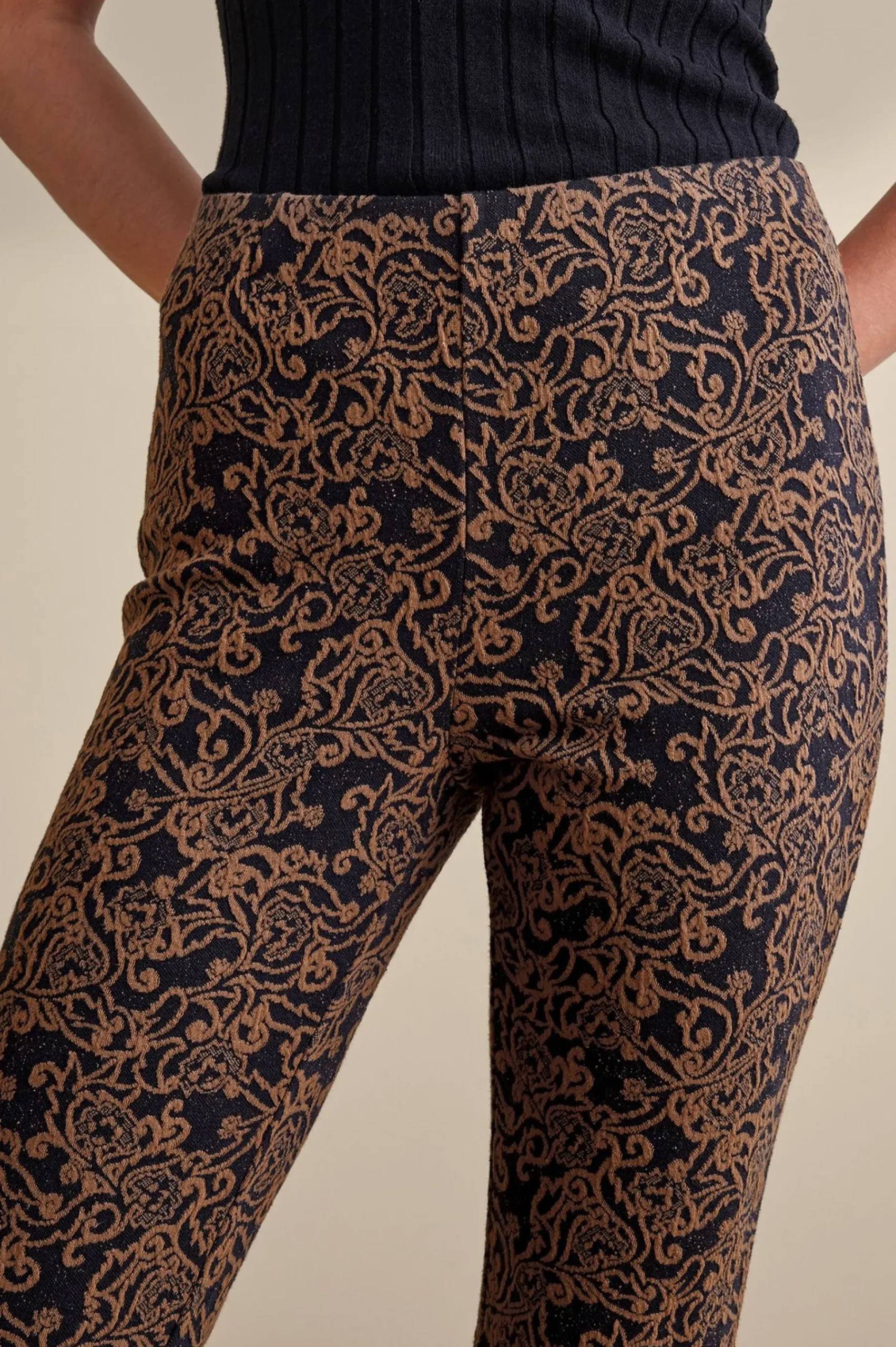 mara_jacquard_pants_4.webp full length-Soft Surroundings Mara Jacquard Pants Black/Brown