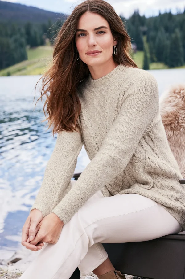 Sweaters & Cardigans | long sleeve-Soft Surroundings Marianna Cable Sweater Heather Taupe
