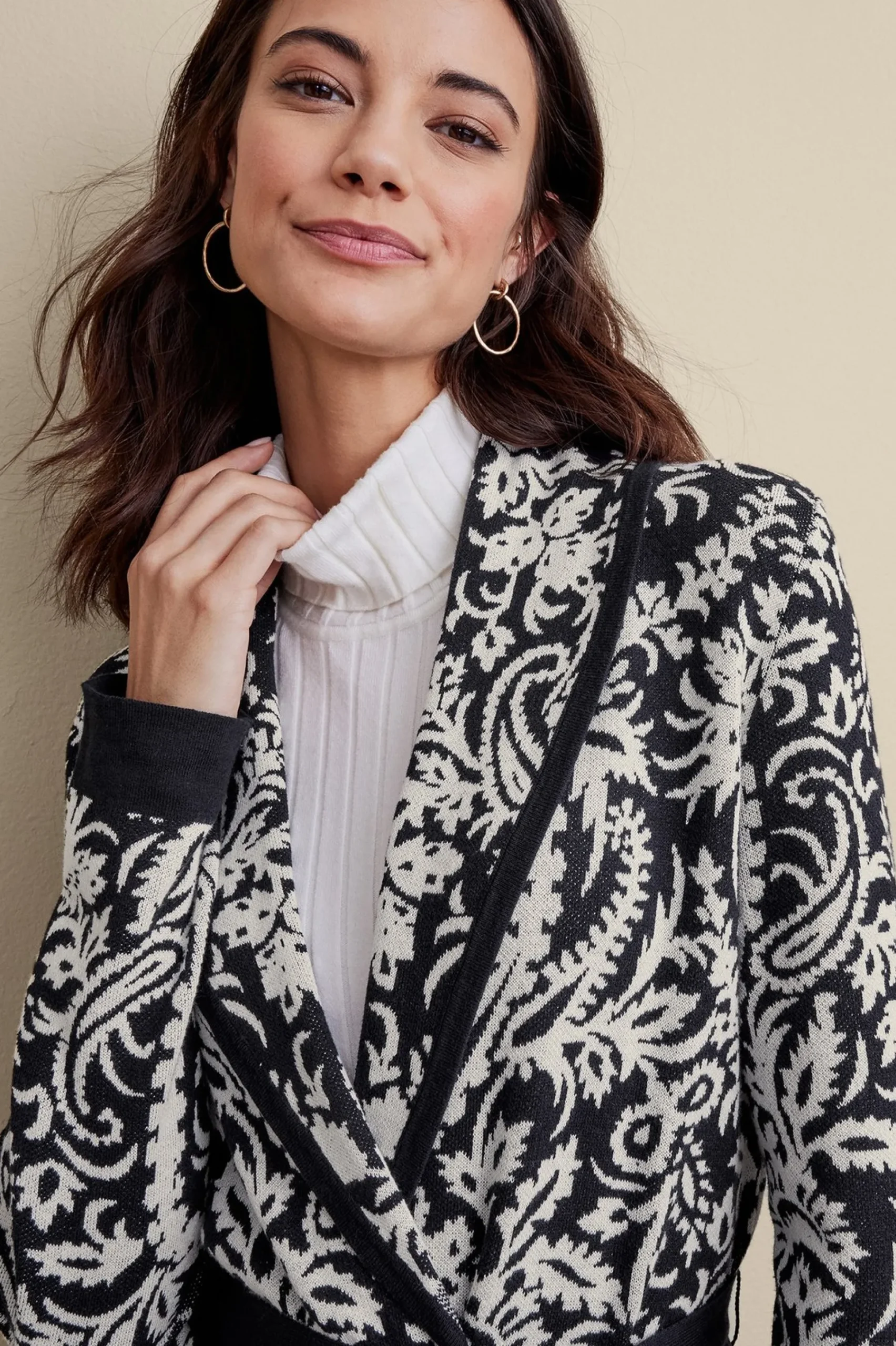 marika_jacquard_cardigan_4.webp Feminine Flourish | Sweaters & Cardigans-Soft Surroundings Marika Jacquard Cardigan Antique White