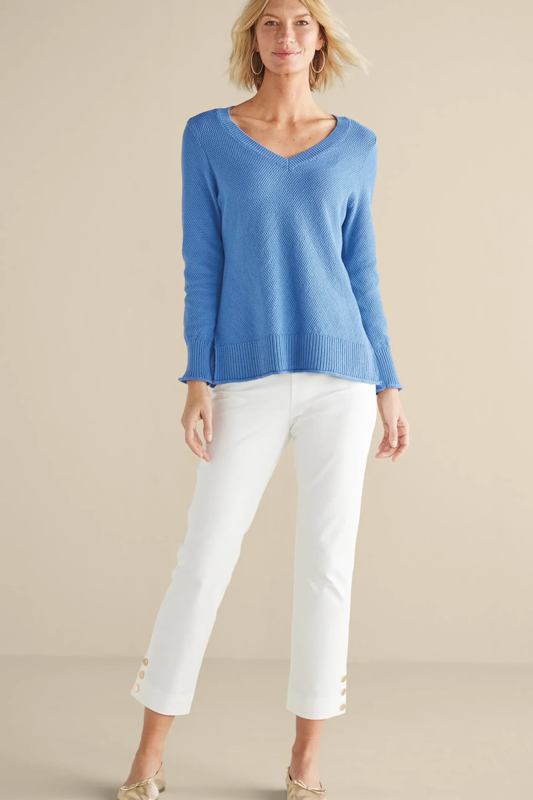 marin_back_button_sweater_1.webp Into The Blues | Sweaters & Cardigans-Soft Surroundings Marin Back Button Sweater Riverside Blue