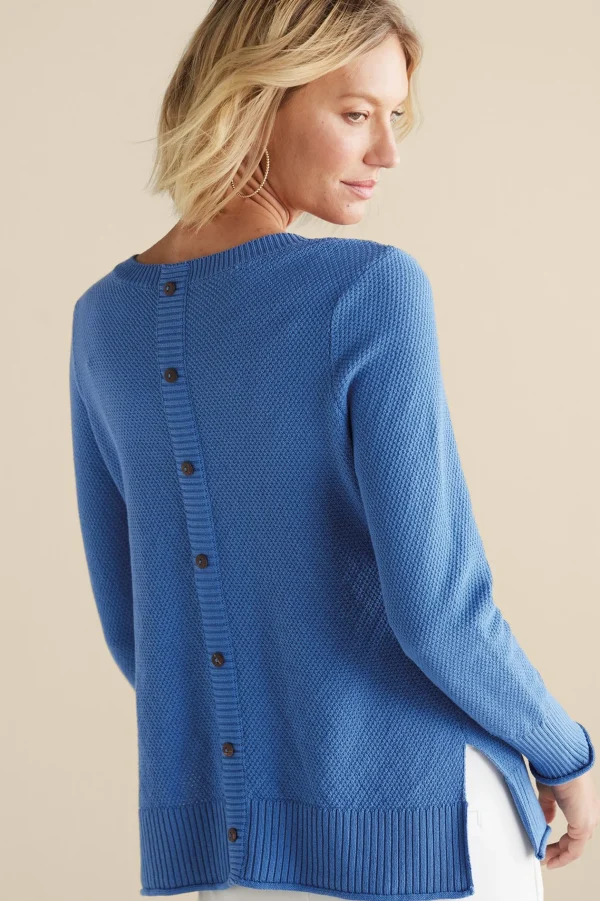 Into The Blues | Sweaters & Cardigans-Soft Surroundings Marin Back Button Sweater Riverside Blue
