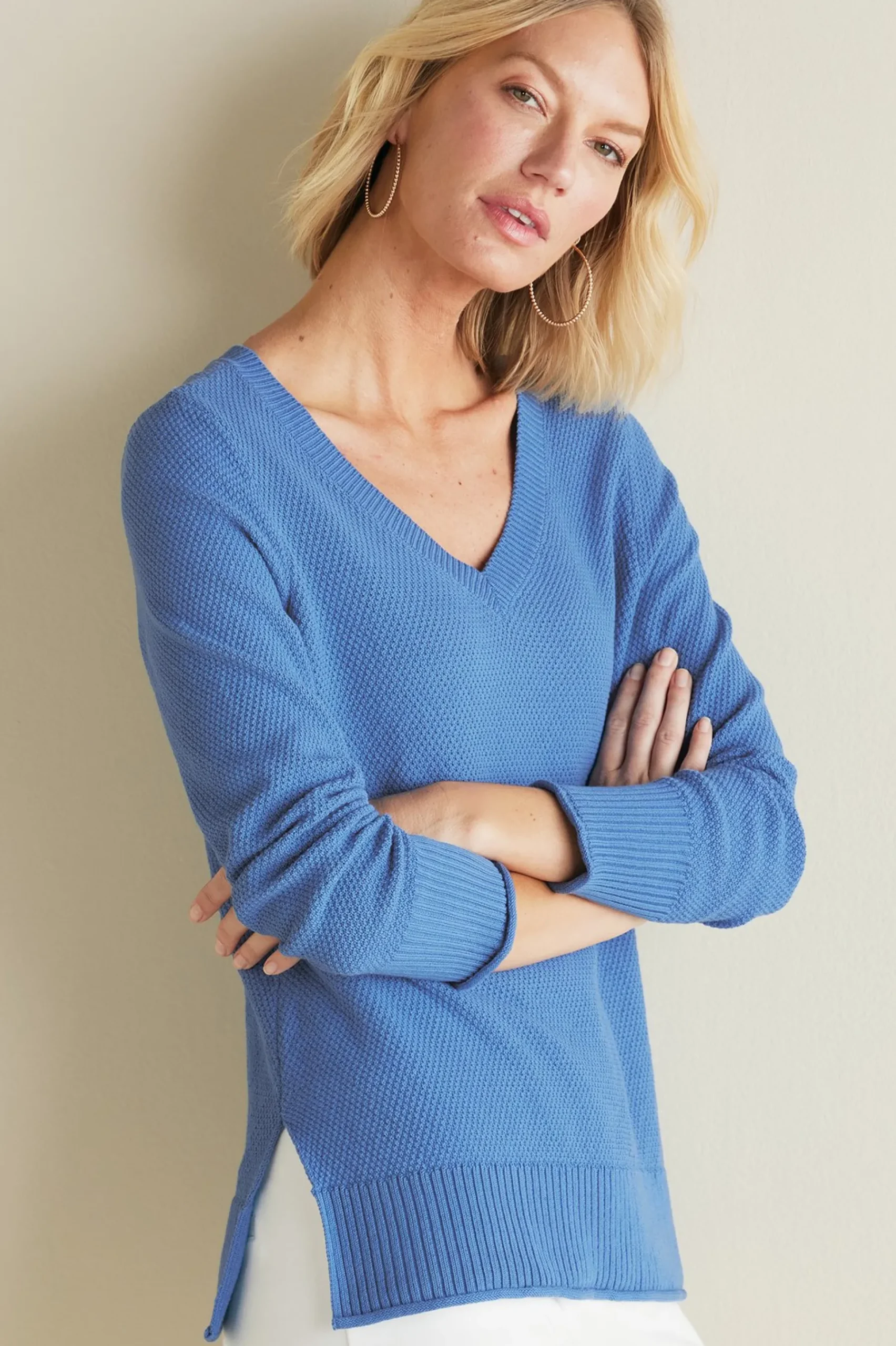 marin_back_button_sweater_4.webp Into The Blues | Sweaters & Cardigans-Soft Surroundings Marin Back Button Sweater Riverside Blue