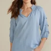three quarter length | pullovers-Soft Surroundings Marisol TENCEL™ Top Light Chambray