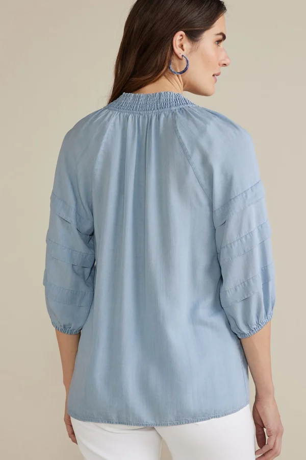 three quarter length | pullovers-Soft Surroundings Marisol TENCEL™ Top Light Chambray
